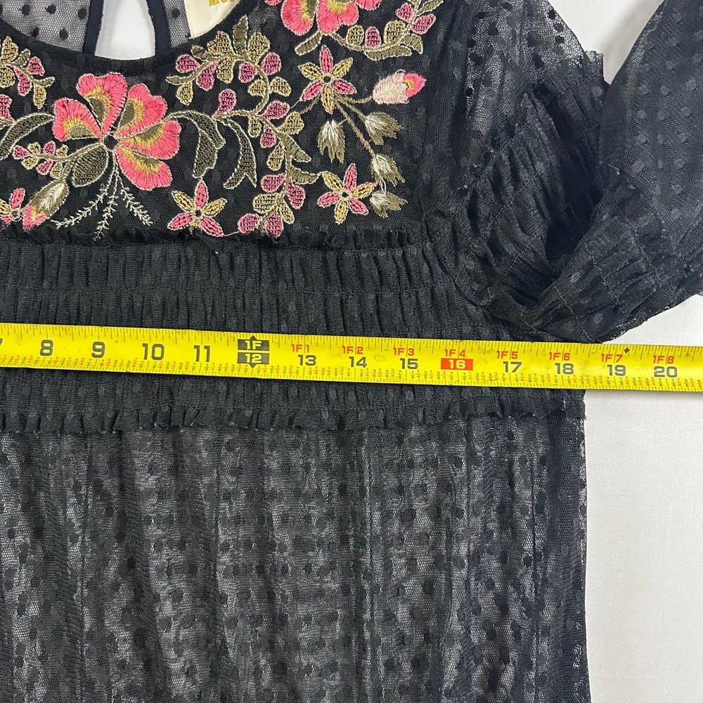 Anthropologie Maeve Samara Dress Womens M Black Mesh Floral Embroidered Tunic - Picture 6 of 8